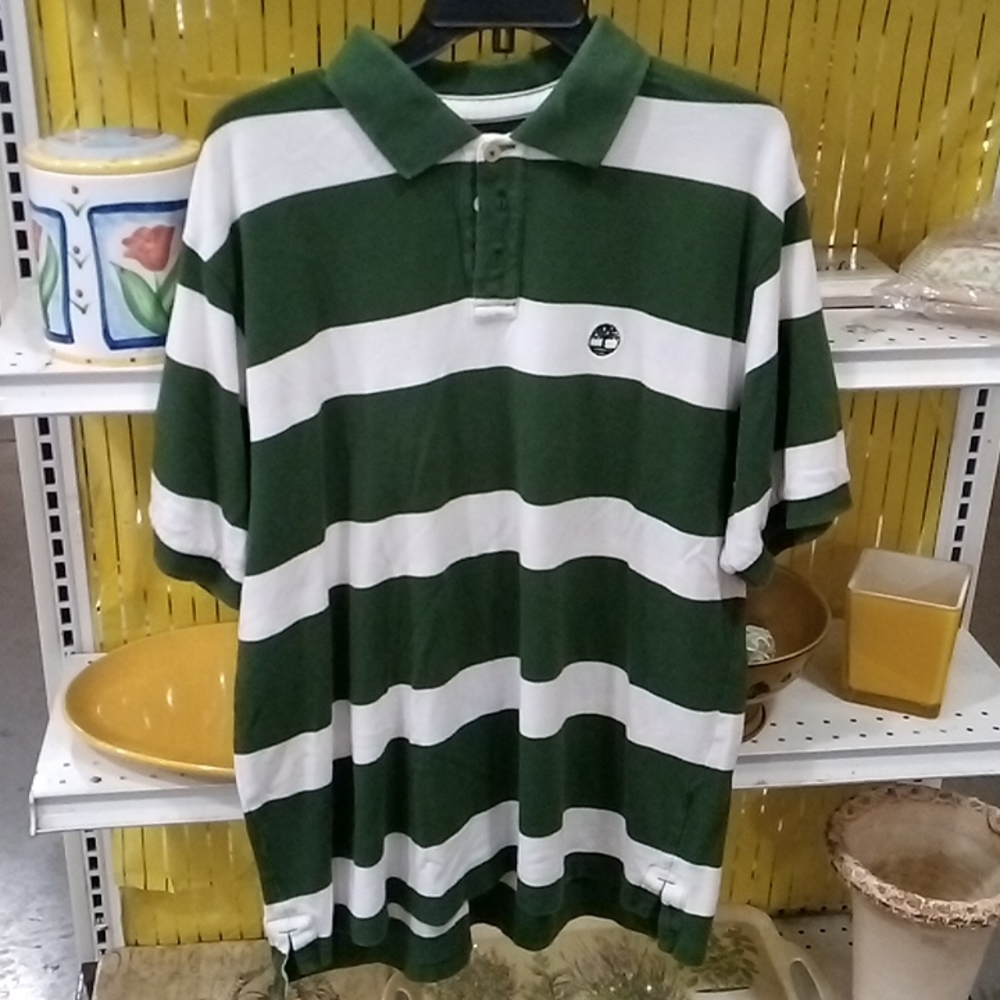 Timberland White & Green Striped Cotton Polo Size L EUC